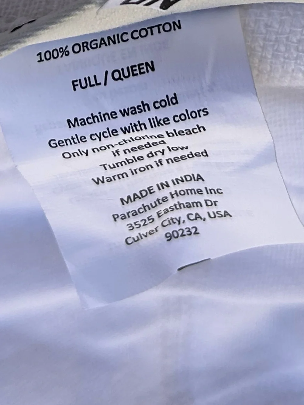 PARACHUTE 100% Organic Cotton Duvet Cover white /new FULL/QUEEN